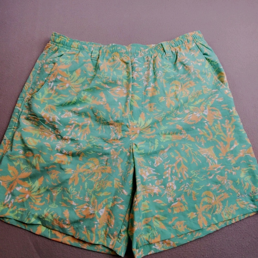 Columbia PFG Swim Shorts Mens L Omni Shade Tropical Print Mesh Lined Performance